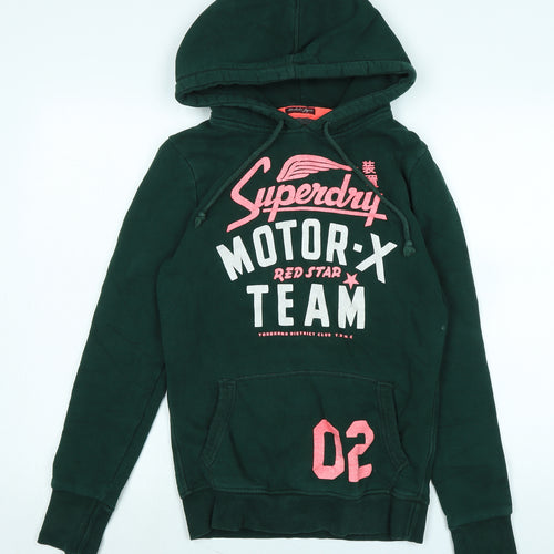 Superdry Womens Green Polyester Pullover Hoodie Size M - Logo - Superdry Motor X Team