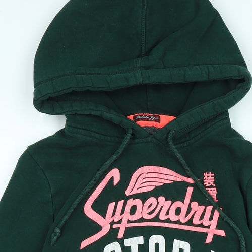 Superdry Womens Green Polyester Pullover Hoodie Size M - Logo - Superdry Motor X Team