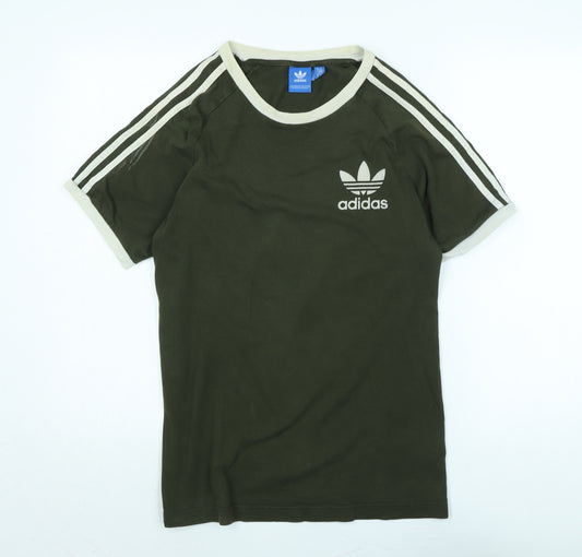 adidas Mens Green Cotton T-Shirt Size M Crew Neck - Logo