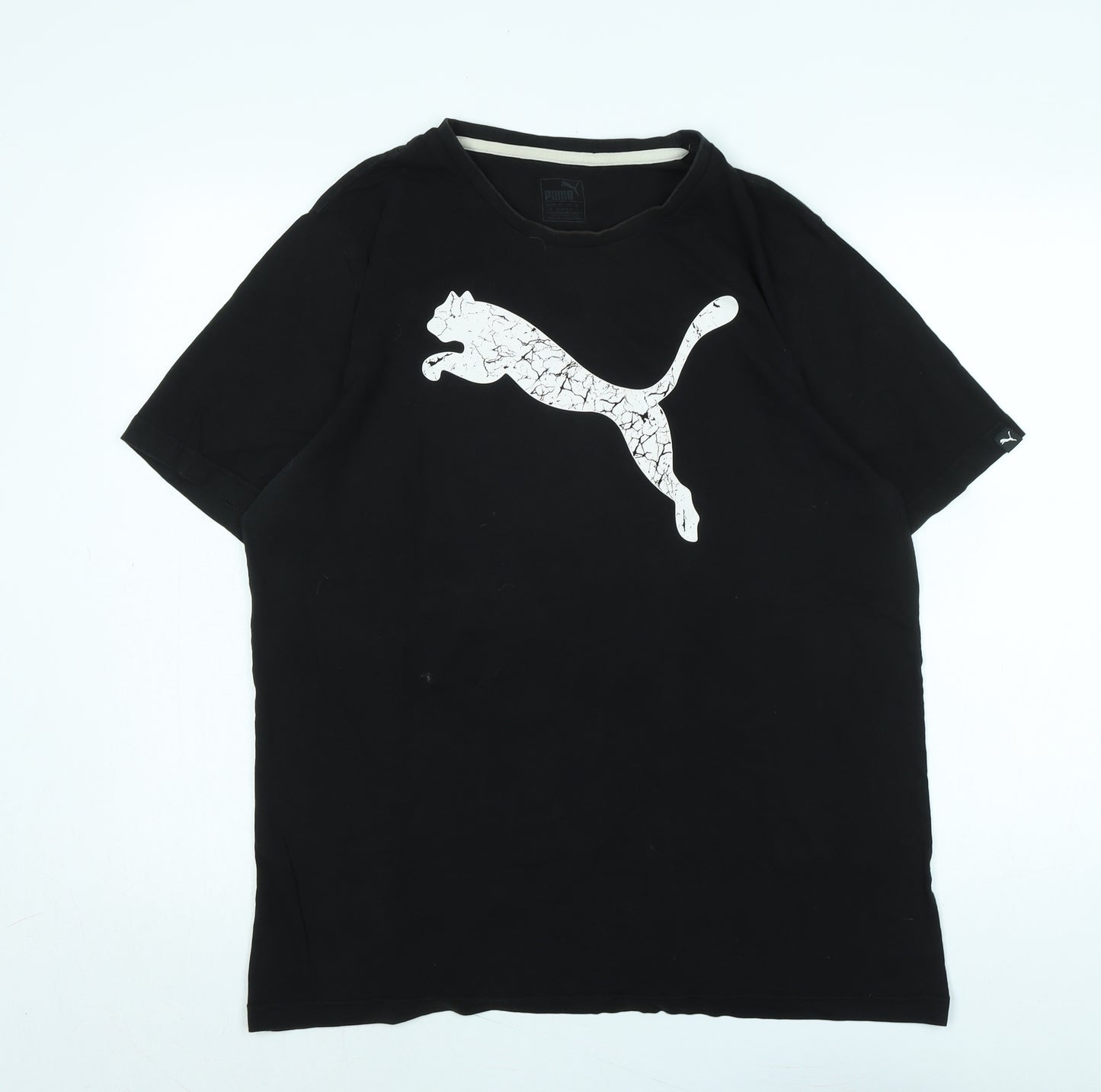 PUMA Mens Black Cotton T-Shirt Size L Crew Neck - Logo