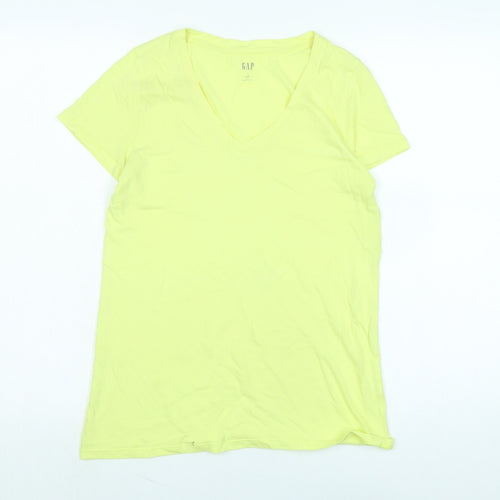 Gap Womens Yellow Cotton Basic T-Shirt Size M V-Neck