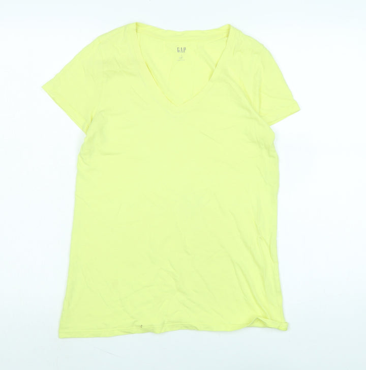 Gap Womens Yellow Cotton Basic T-Shirt Size M V-Neck