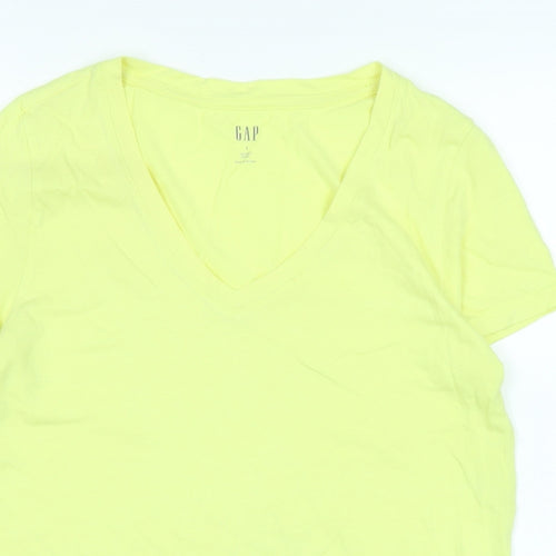 Gap Womens Yellow Cotton Basic T-Shirt Size M V-Neck