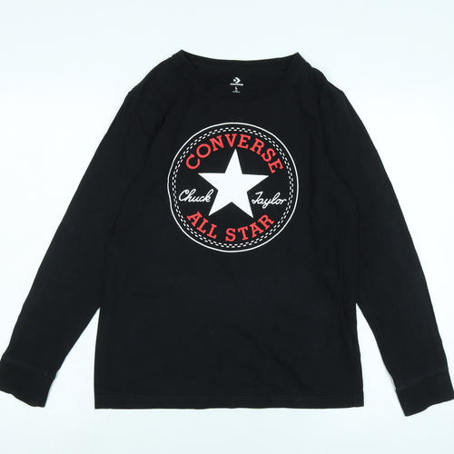 Converse Boys Black Cotton Jersey T-Shirt Size 12-13 Years Crew Neck - Logo - Converse All star