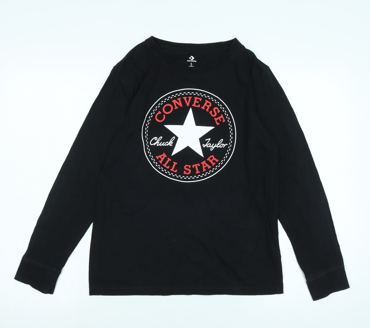 Converse Boys Black Cotton Jersey T-Shirt Size 12-13 Years Crew Neck - Logo - Converse All star