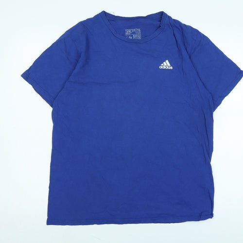 adidas Mens Blue Cotton T-Shirt Size L Crew Neck - Logo