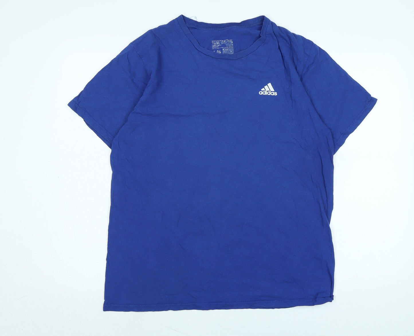 adidas Mens Blue Cotton T-Shirt Size L Crew Neck - Logo