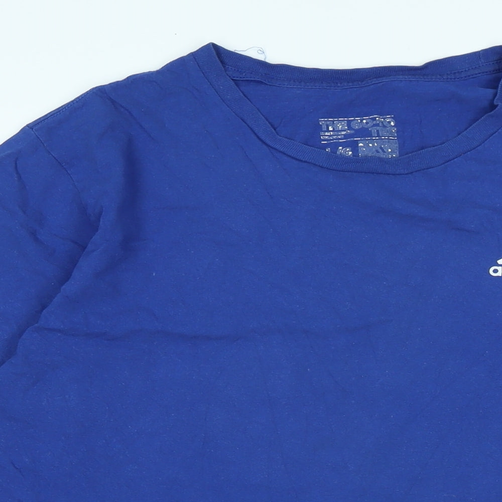 adidas Mens Blue Cotton T-Shirt Size L Crew Neck - Logo