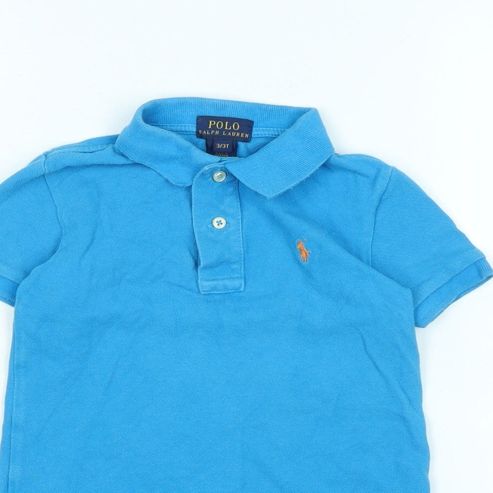 Polo Ralph Lauren Boys Blue Cotton Basic Polo Size 3 Years Collared - Logo