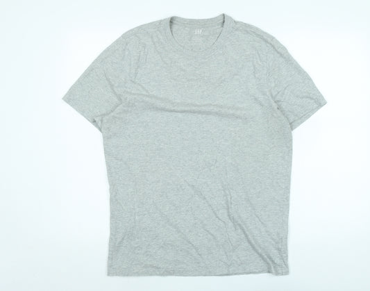 Gap Mens Grey Cotton T-Shirt Size L Crew Neck - Logo