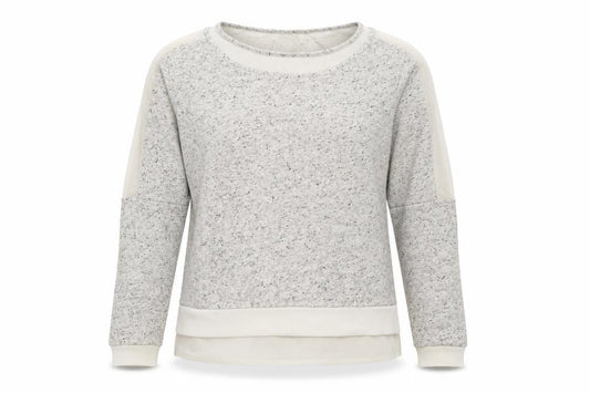Front view of French Connection women’s grey polyester pullover sweatshirt, size M, - logo - chiffon panels