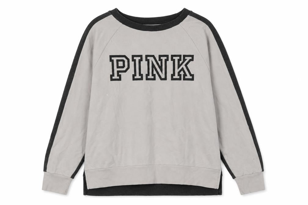 Front view of Victoria's Secret women’s pink polyester pullover sweatshirt, size S, - logo - pink