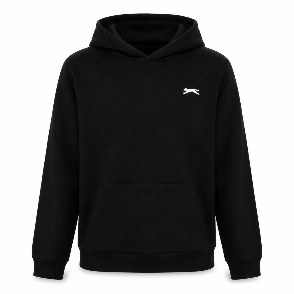 Front view of Slazenger boys’ black polyester pullover hoodie, size 13, years