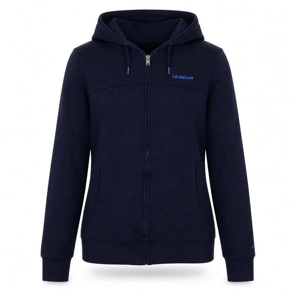 Front view of LA Gear women’s blue jacket, size UK 6, zip - logo
