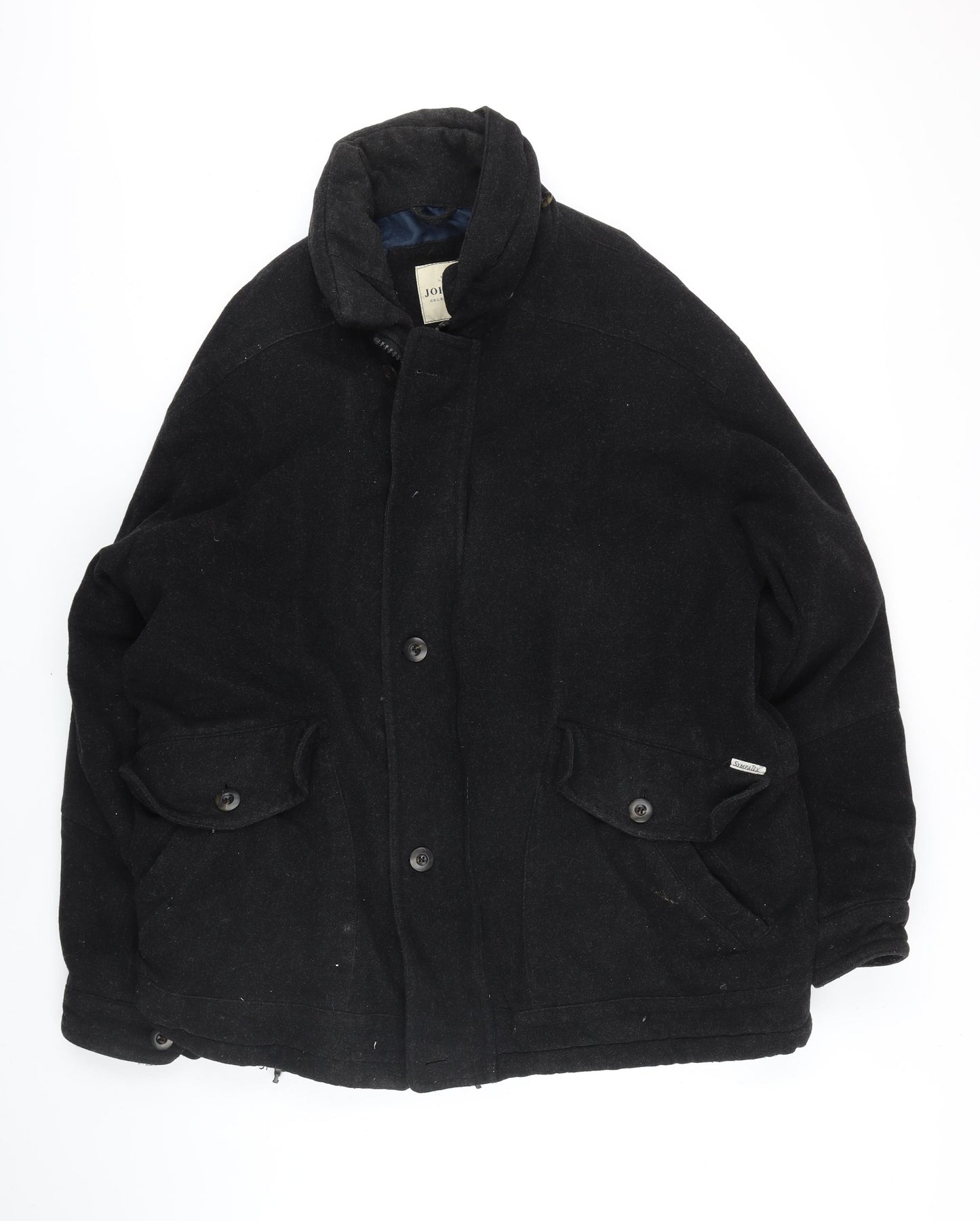 John Slim Mens Black Overcoat Coat Size 44 Zip