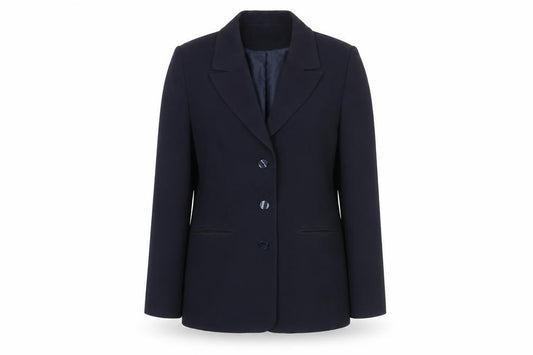 Front view of Aramanto women’s blue jacket blazer, size UK 14, button