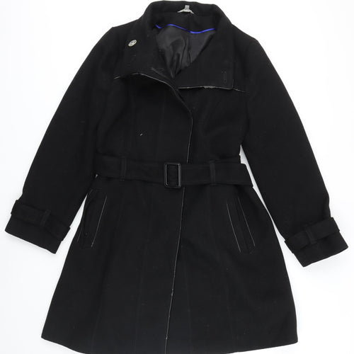 M&S Womens Black Overcoat Coat Size 14 Button