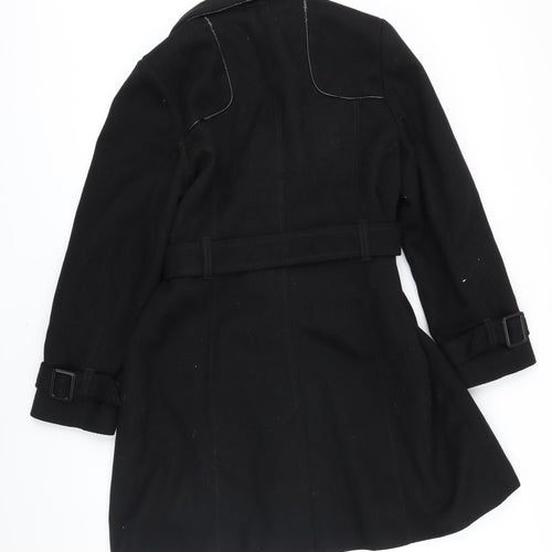 M&S Womens Black Overcoat Coat Size 14 Button