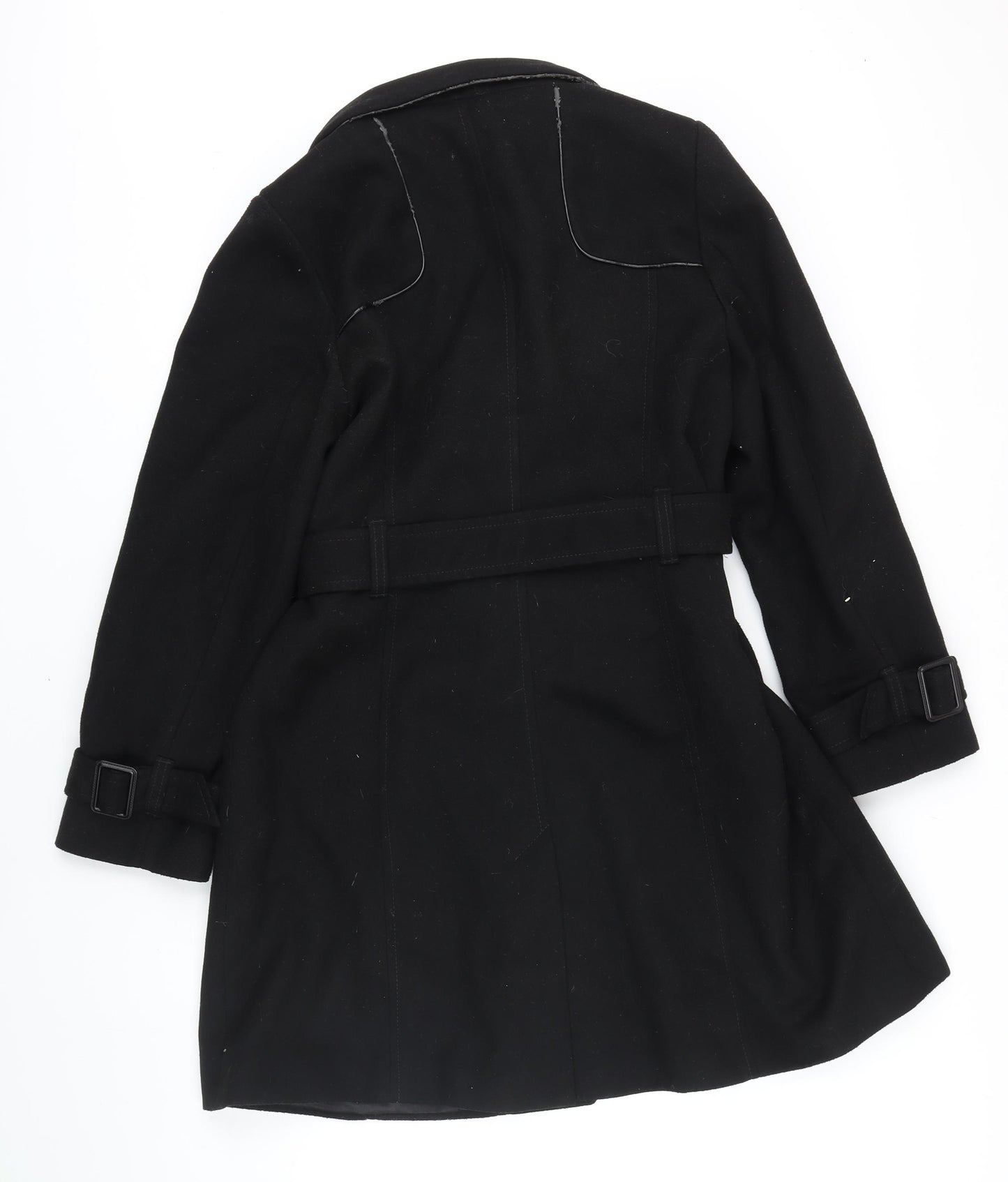 M&S Womens Black Overcoat Coat Size 14 Button