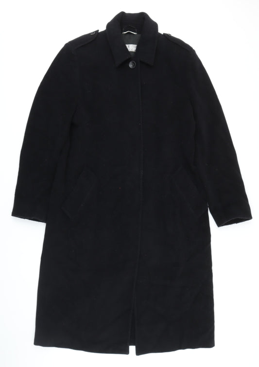 Max Mara Womens Black Overcoat Coat Size 14 Button