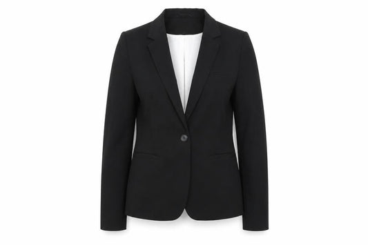 Front view of Next women’s black jacket blazer, size UK 10, button