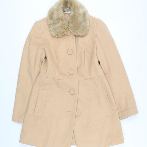 Miss Selfridge Womens Beige Overcoat Coat Size 10 Button