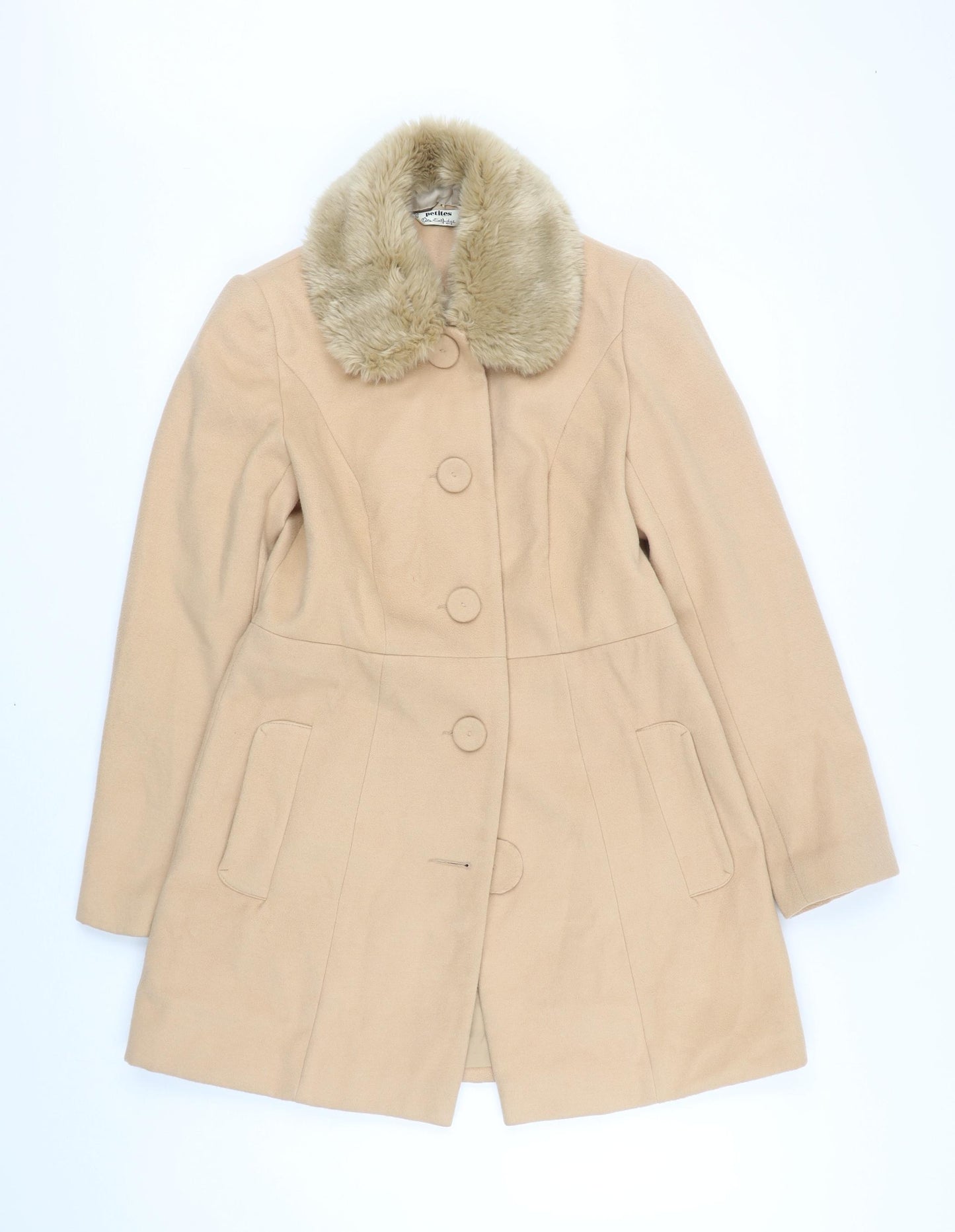 Miss Selfridge Womens Beige Overcoat Coat Size 10 Button