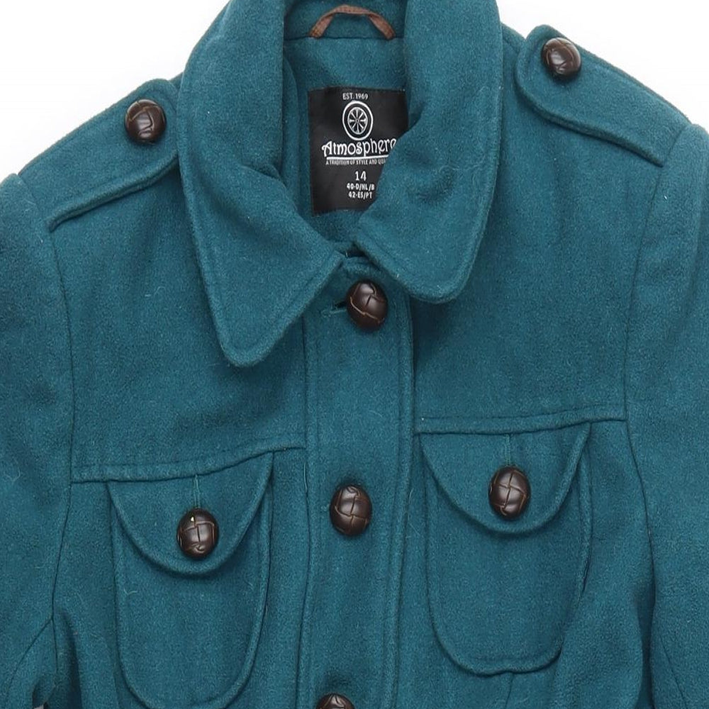 Atmosphere est.1969 Womens Green Overcoat Coat Size 14 Button