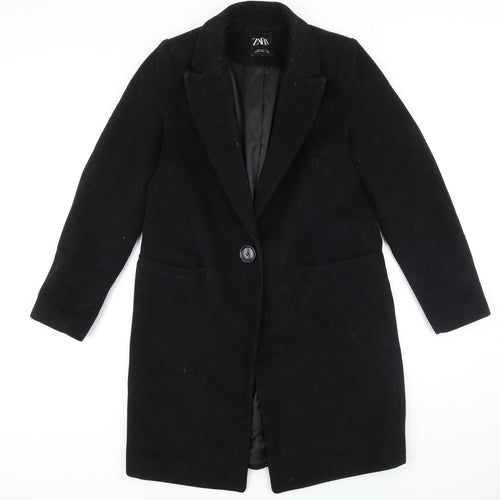 Zara Womens Black Overcoat Coat Size S Button