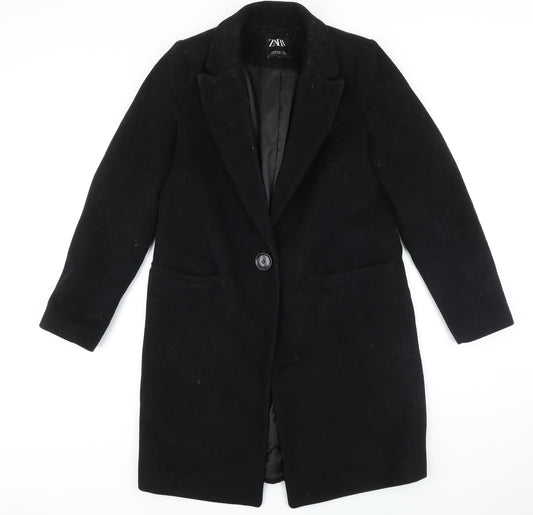 Zara Womens Black Overcoat Coat Size S Button