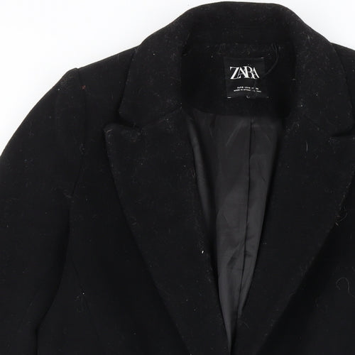 Zara Womens Black Overcoat Coat Size S Button