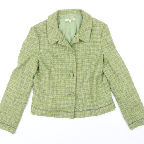 L.K. Bennett Womens Green Check Jacket Blazer Size 14 Button