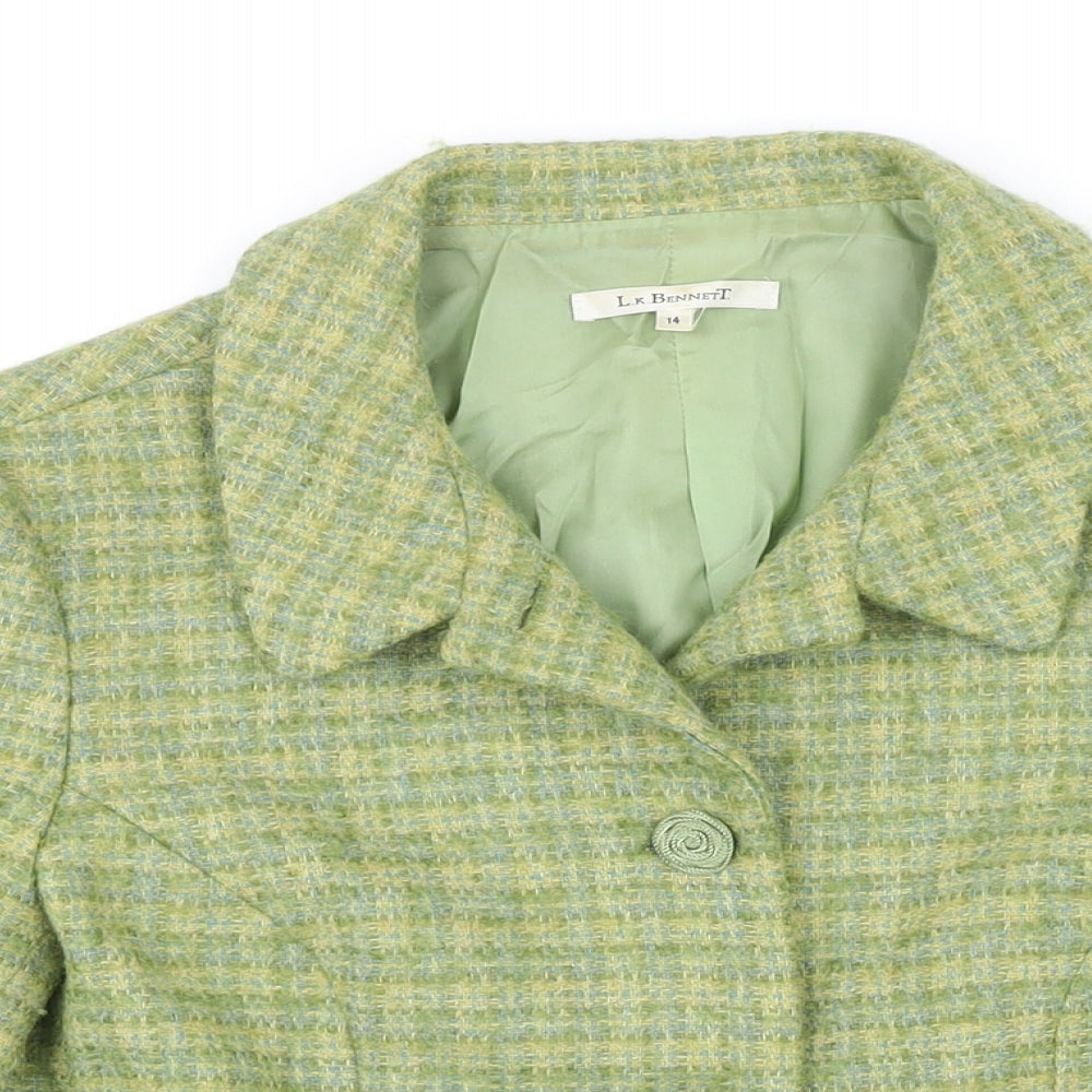 L.K. Bennett Womens Green Check Jacket Blazer Size 14 Button