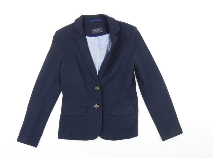 M&S Womens Blue Jacket Blazer Size 8 Button - Slim fit