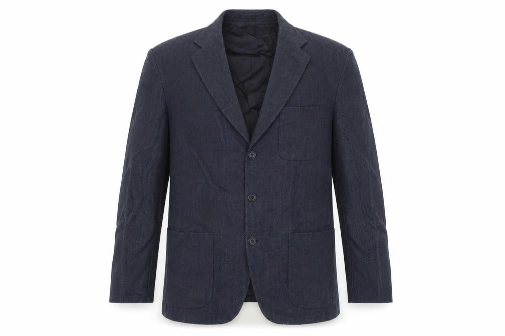 Front view of Marks & Spencer men’s blue wool jacket blazer, size 40, regular