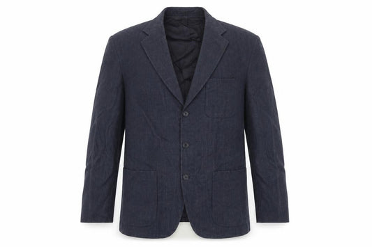 Front view of Marks & Spencer men’s blue wool jacket blazer, size 40, regular