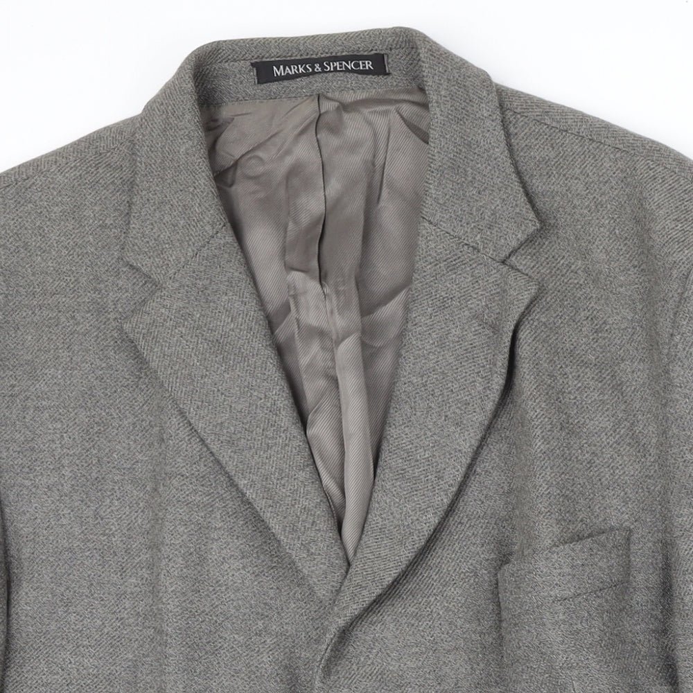 M&S Mens Grey Wool Jacket Blazer Size 48 Regular