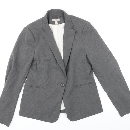 H&M Womens Grey Jacket Blazer Size 12 Button