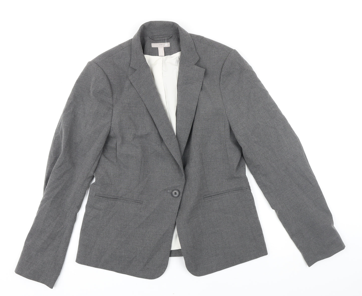 H&M Womens Grey Jacket Blazer Size 12 Button