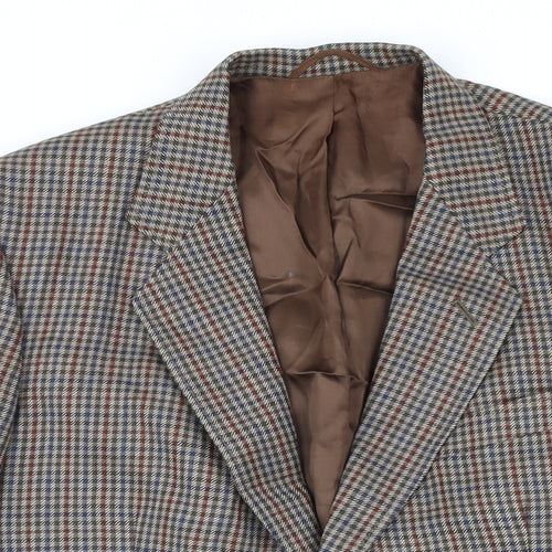 Jaeger Mens Brown Check Wool Jacket Blazer Size 50 Regular - Vintage