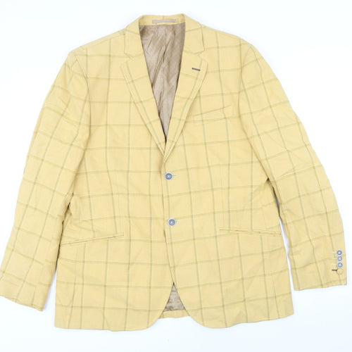 Maddox Street Mens Yellow Check Cotton Jacket Blazer Size 2XL Regular