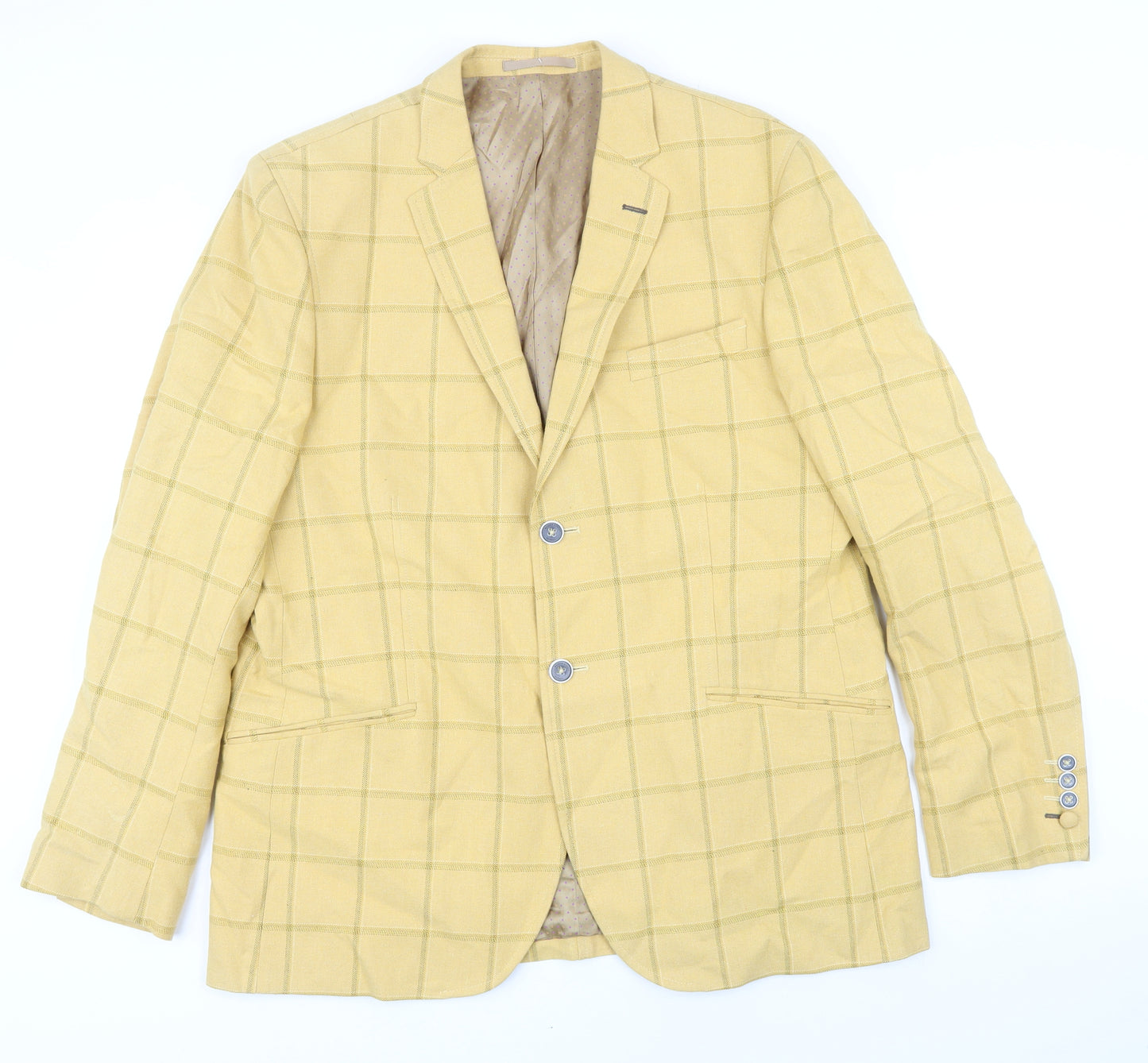 Maddox Street Mens Yellow Check Cotton Jacket Blazer Size 2XL Regular