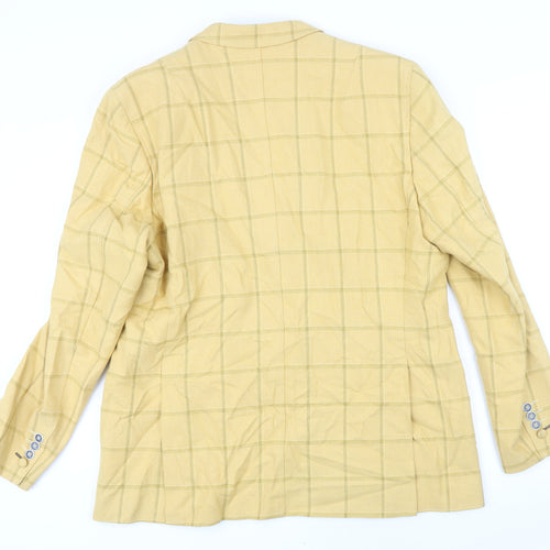 Maddox Street Mens Yellow Check Cotton Jacket Blazer Size 2XL Regular