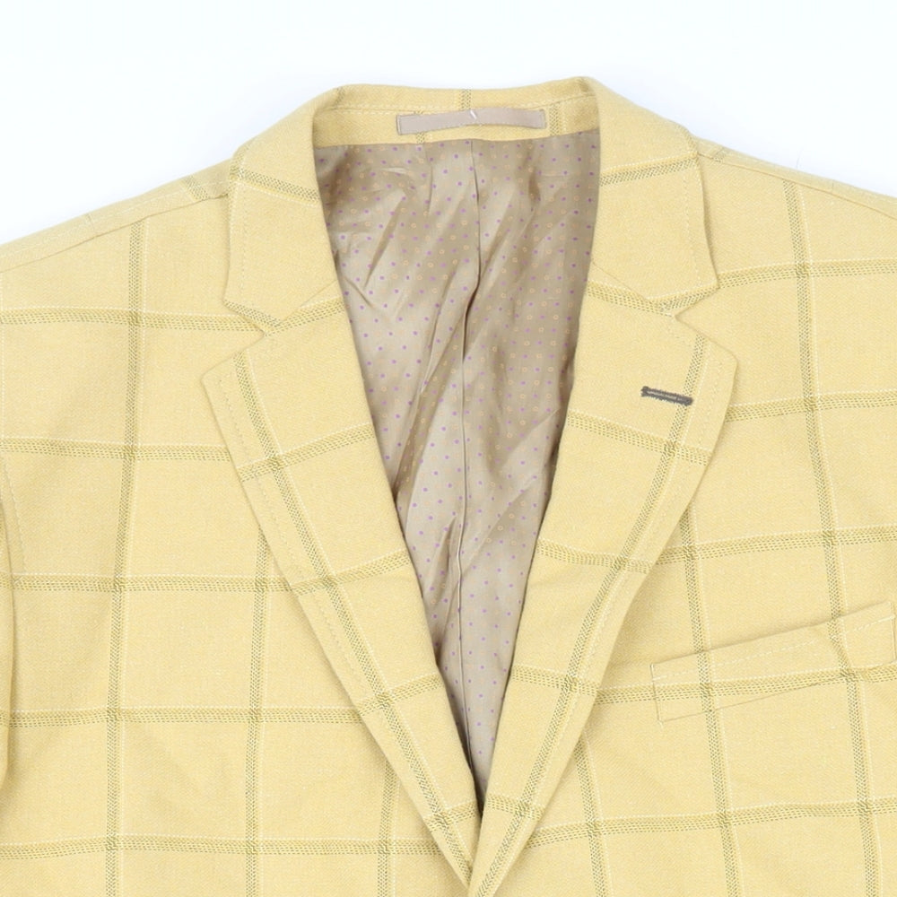Maddox Street Mens Yellow Check Cotton Jacket Blazer Size 2XL Regular