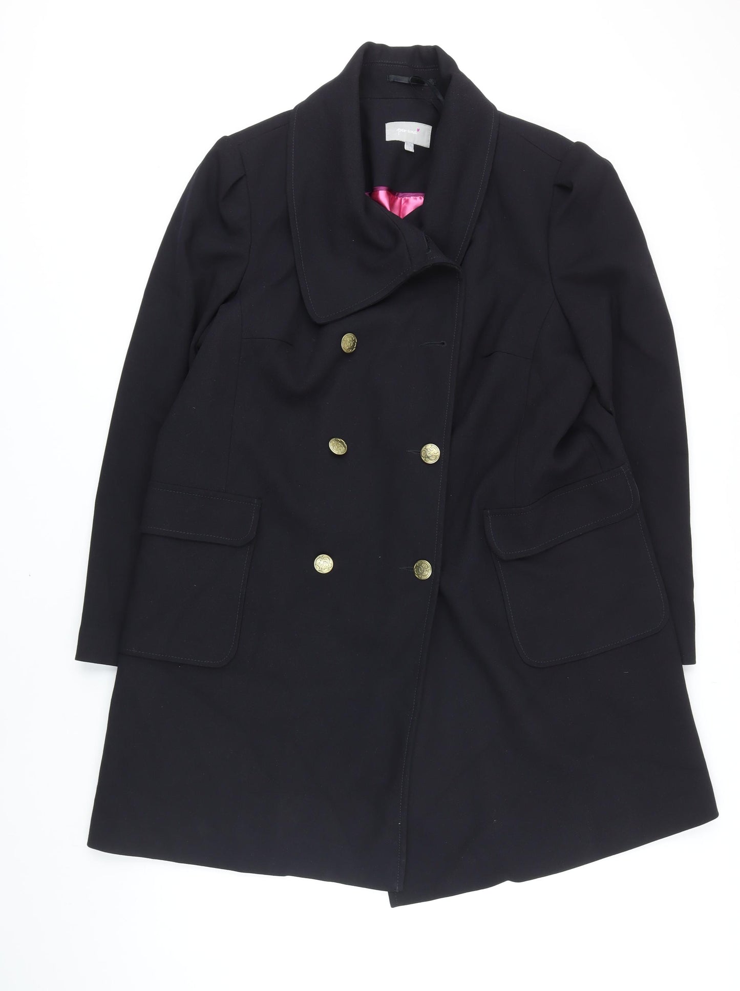 Per Una Womens Black Overcoat Coat Size 18 Button