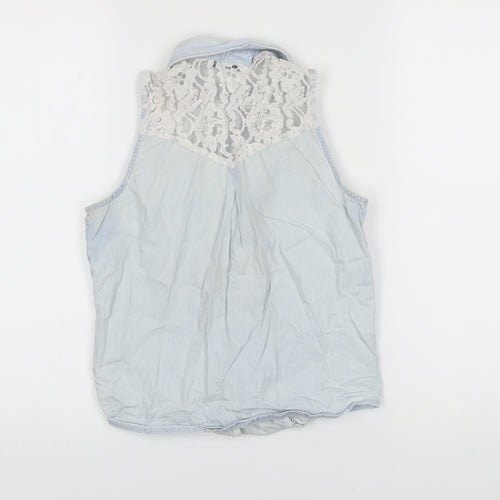 TALLY WEiJL Womens Blue 100% Cotton Cropped Blouse Size 6 Collared