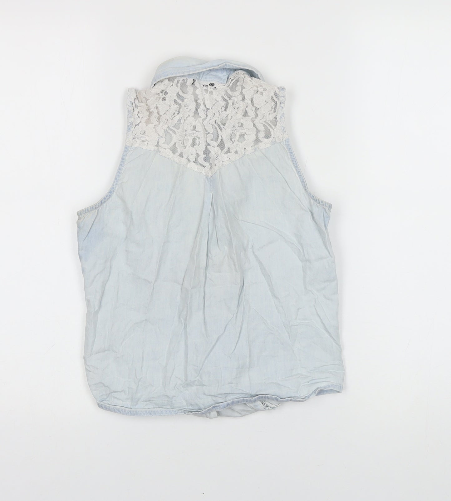 TALLY WEiJL Womens Blue 100% Cotton Cropped Blouse Size 6 Collared