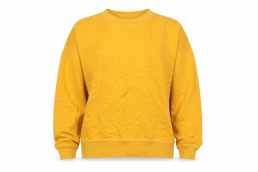 Front view of Next women’s yellow cotton pullover sweatshirt, size UK 12, pullover