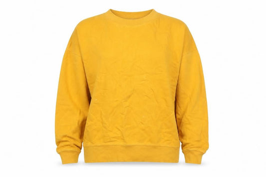 Front view of Next women’s yellow cotton pullover sweatshirt, size UK 12, pullover