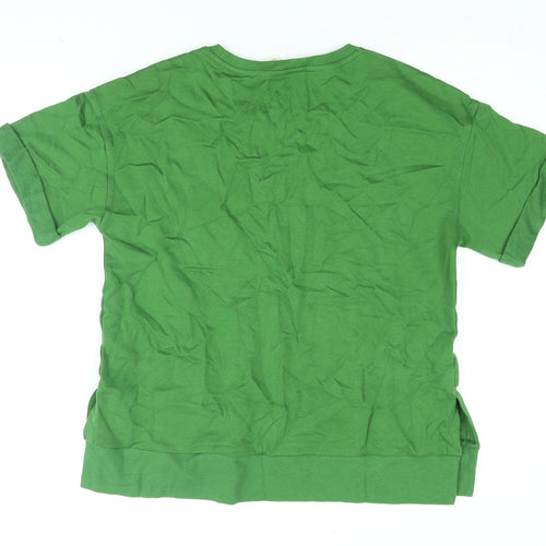 Per Una Womens Green Cotton Basic T-Shirt Size S Round Neck